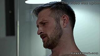 Interracial gay hunk sucks monster black cock then gets anal bareback spanking