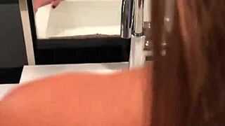 the perfect ass girl gets fucked hard in the bathroom by a brunette pornstar