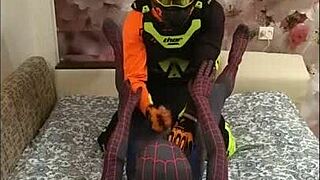 exciting gay adventure with spiderman and biker in spandex, leading to hardcore fucking and cumshots!