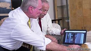 Horny old man jerks while Ivy flaunts massive tits