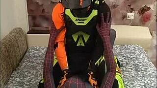 exciting gay adventure with spiderman and biker in spandex, leading to hardcore fucking and cumshots!