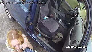 perky blonde amateur couldn't resist the cash. she dropped to her knees for a public blowjob.