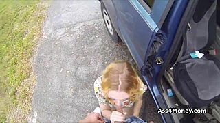 perky blonde amateur couldn't resist the cash. she dropped to her knees for a public blowjob.