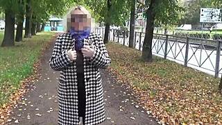 Look at that sexy milf in nylon walking outdoors!