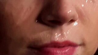 Flirty Honey Enjoys Cumshot on Face While Sucking Jizz in Blowbang Bukkake.