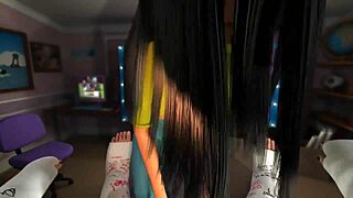 horny brunette deepthroats and rides big cock in 3d cartoon