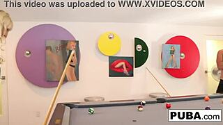 Brooke brand plays sexy billiards, sucking big cock and getting cumshot