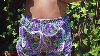 stepsister cums in panties in garden