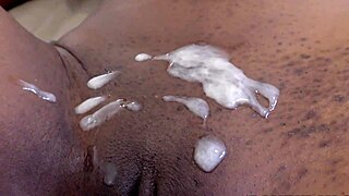 Chocolate teen 18+ gets cum on pussy in amateur fun.