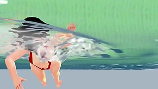 Anime girl swims in micro bikini, nip slip happens! 😍