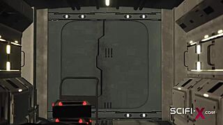 Busty sexy blonde extreme sex with android in sci-fi lab.