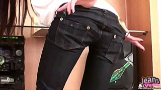 Hey, wanna see tight brunette Kriss strip off her skinny jeans?