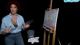 i get horny as big tits milf ryan keely in bob ross cosplay during painting
