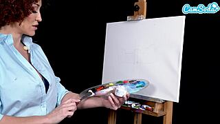 i get horny as big tits milf ryan keely in bob ross cosplay during painting