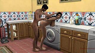 Does stepson fuck stepmother hardcore in washing machine?