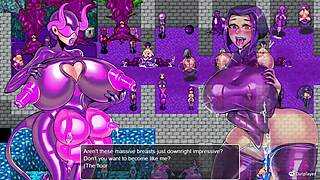 What happens in the latex dungeon with monsters and futanari?