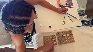 brunette milf gives handjob to cumshot in cfnm