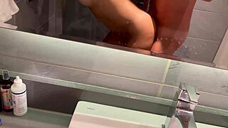 sex with stepsister in the bathroom, bent over doggystyle