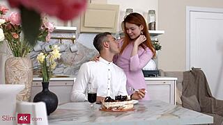 kitsune liss - redhead babe gets pounded hard in kitchen doggystyle