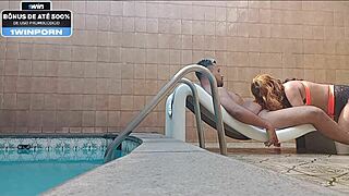 Sucking cousin in motel pool area