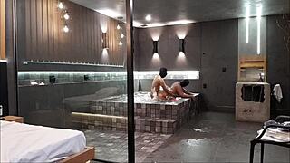 In the bathtub, the brunette couldn't handle my big black cock during wild sex