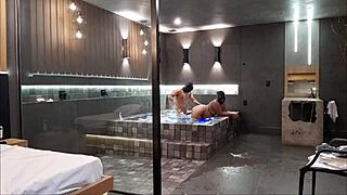 In the bathtub, the brunette couldn't handle my big black cock during wild sex