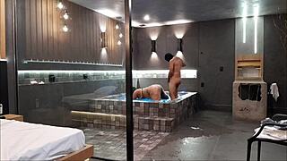 In the bathtub, the brunette couldn't handle my big black cock during wild sex