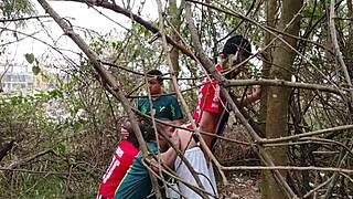 Big-dicked guys fuck passionately in the woods, their monster cocks slamming hard