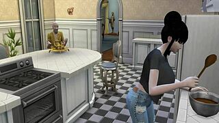 Chichi trained sexually by perverted Roshi while husband watches in Dragon Ball hentai