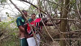 Big-dicked guys fuck passionately in the woods, their monster cocks slamming hard