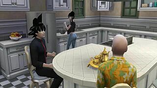 Chichi trained sexually by perverted Roshi while husband watches in Dragon Ball hentai