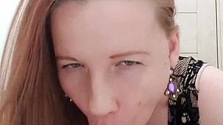 Milf In Dress Sucks Dildo And Caresses Wet Pussy In Restroom