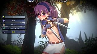 Playing hentai rpg game with asian characters in leggings