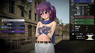 Playing hentai rpg game with asian characters in leggings