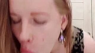 Milf In Dress Sucks Dildo And Caresses Wet Pussy In Restroom