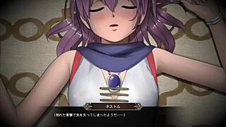 Playing hentai rpg game with asian characters in leggings