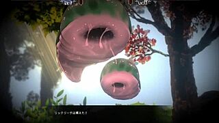 Playing hentai rpg game with asian characters in leggings