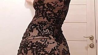 Milf In Dress Sucks Dildo And Caresses Wet Pussy In Restroom