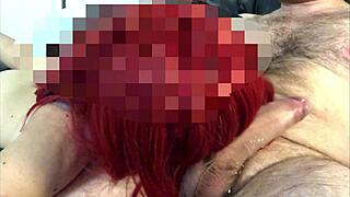 big white cock sucking session where her mask slips off but she keeps going, had to blur the face