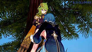 yo, shenhe, collei e xingqiu mandam ver no sexo intenso, genshin hentai