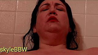 Itskyliebbw indulges in bbw shower play wearing fishnets, masturbating like a slut in the bath.