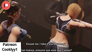 cammy and chun li work out at the gym in this anime