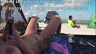 damn, mrs kiss showing off nude beach pov while voyeurs jerk nearby