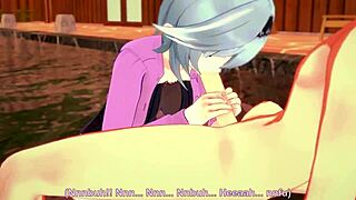 eula relaxing by the pool in genshin impact