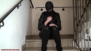 brunette gets fucked and handgagged by two leather-gloved lesbian mistresses in wild trailer