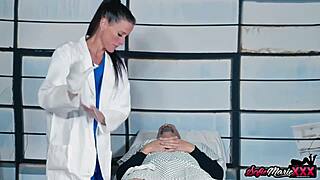 Deviant Cougar Doctor Sofie Marie Strokes Patient's Big Cock