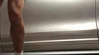 spying on gay guys working out in the garage gym 😏