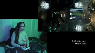 Playing naked through Deadspace part 2 with big tits