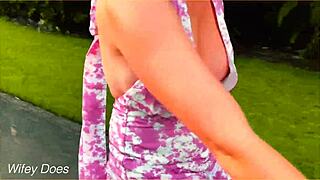 Wife's Public Bike Ride with Cleavage Flashing Dare in Outdoor Adventure