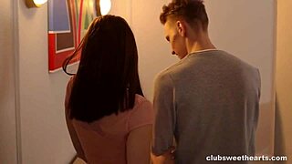 She begs, 'please fuck me harder,' as he pounds her in doggystyle!